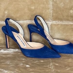 Manolo Blahnik Carolyne Sling Backs, Blue Suede